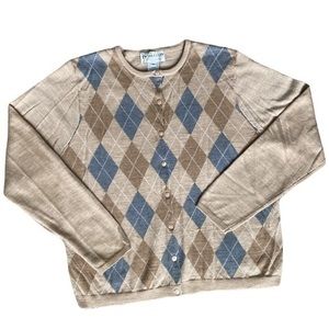 Pendleton Petite Argyle Merino Wool Cardigan